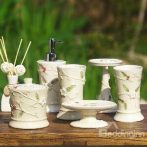Retro Flower Design Exquisite 6-piece Bathroom Accessory