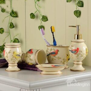 High Grade Splendid Bird Print Resin Bathroom Accessory