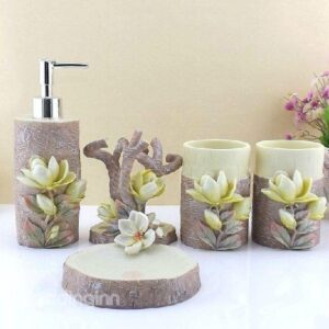 New Arrival Magnolia Pattern Resin Bathroom Accessory