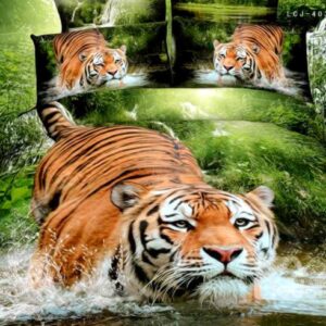 Vivid Tiger Jumping into Water Print 4-Piece 3D Duvet Cover Sets