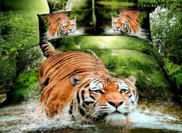 Vivid Tiger Jumping into Water Print 4-Piece 3D Duvet Cover Sets