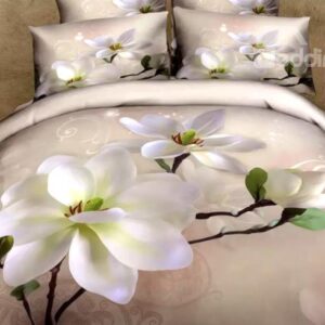Fragrant White Magnolia Print 4-Piece 3D Duvet Cover Sets
