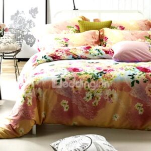 Splendid Colorful Flower Print 4-Piece Cotton Duvet Cover Sets