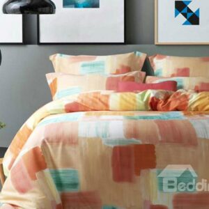 Minimalist Multi-Color Oil Painting Print 4-Piece Cotton Duvet Cover Sets
