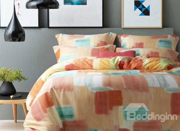 Minimalist Multi-Color Oil Painting Print 4-Piece Cotton Duvet Cover Sets