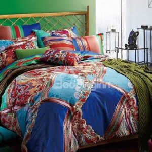 New Arrival Silky Diamond Printed 4-Piece Cotton Duvet Cover Sets