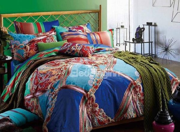 New Arrival Silky Diamond Printed 4-Piece Cotton Duvet Cover Sets