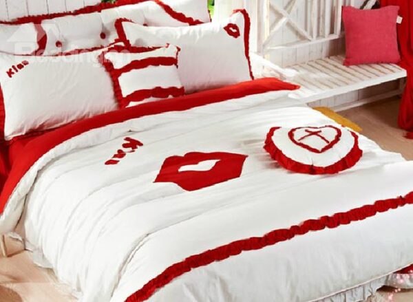 New Style Lovely Lips Print 4-Piece Cotton Duvet Cover Sets