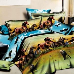 Hot Selling Wonderful Printed Ten Thousand Horses 4 Piece Bedding Sets