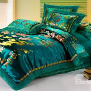 High Class Luxury Green Lace 4-Piece Wedding Bedding Sets