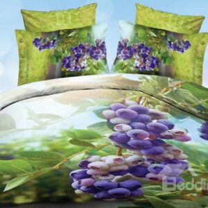Charming Purple Grape Print 4-Piece Polyester 3D Duvet Cover Sets