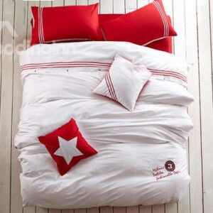 Vigrous Sports Pattern Red and White 4 Piece Bedding Sets