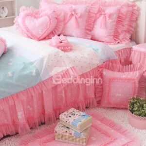 Cinderella Wedding Pink Lace with Bow 4 Piece Bedding Sets