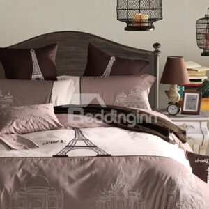 High Quality Print Gray Eiffel Tower 4 Piece Bedding Sets