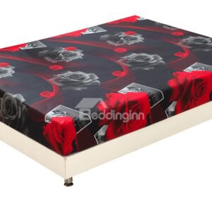 Quality Red Roses Blossom Print 3D Fitted Sheet