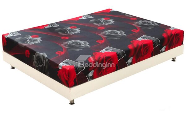 Quality Red Roses Blossom Print 3D Fitted Sheet