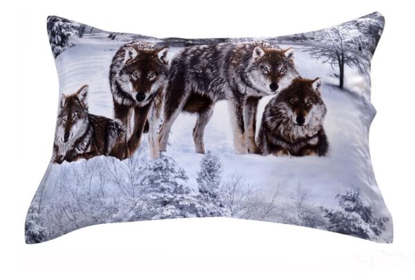 Quality Smart Wolf in Snow Print 3D Two-piece Full Cotton Pillowcases