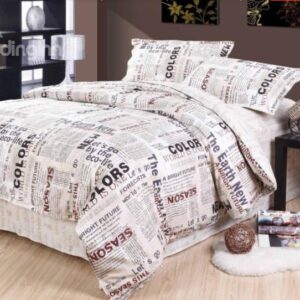 New Style Unique Newspaper Pattern 4-Piece Cotton Duvet Cover Sets