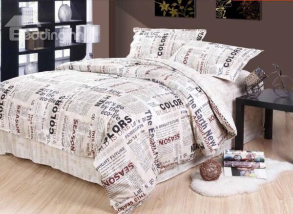 New Style Unique Newspaper Pattern 4-Piece Cotton Duvet Cover Sets