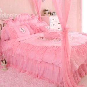Cinderella Style Lovely Flowers Plus Lace 4-Piece Cotton Duvet Cover Sets