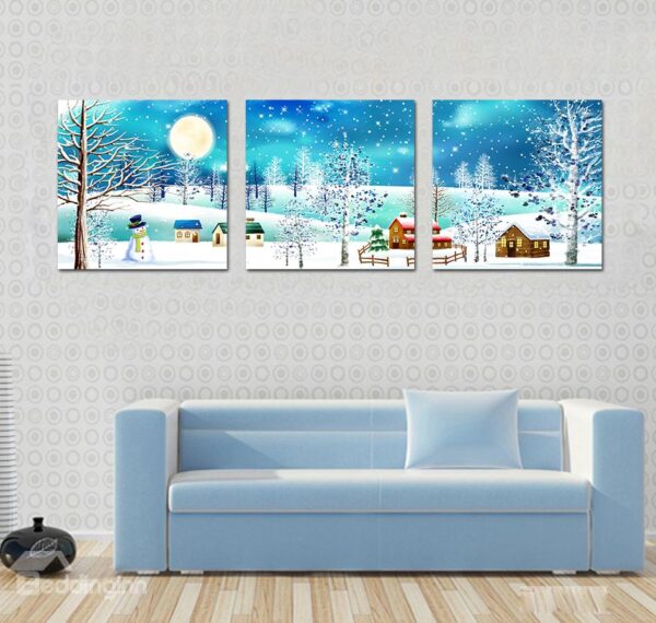 Amazing Village View and Fancy Snow Film Art Wall Prints