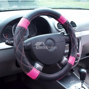 Popular Elegant Lovely Pink and Black Leather Style Steering Wheel Cover