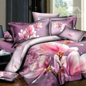 Graceful Magnolia Flower Print 4-Piece 3D Duvet Cover Sets