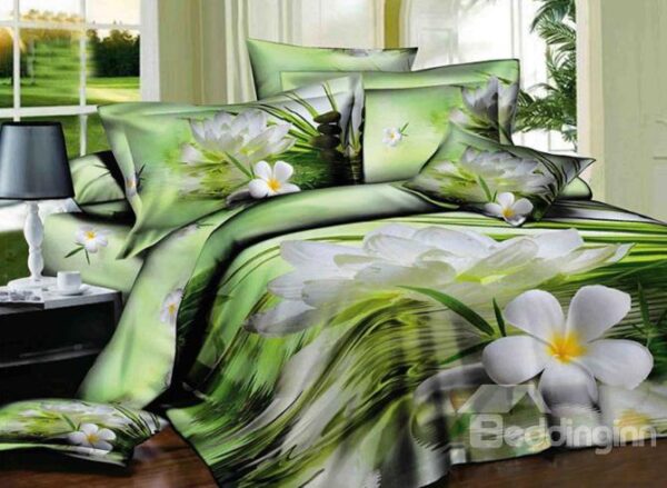 Pretty White Flower on Water Print 4-Piece 3D Duvet Cover Sets