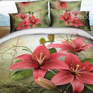 Adorable Flower in Forest Print 4-Piece 3D Duvet Cover Sets