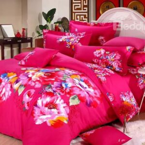 Fresh Color Flower Oil Painting Print 4-Piece 3D Duvet Cover Sets