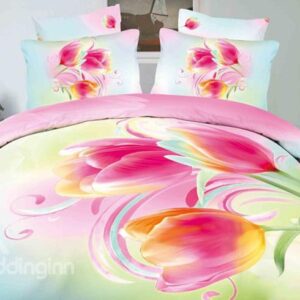 Wonderful Melodies of Tulip Print 4-Piece Cotton Duvet Cover Sets