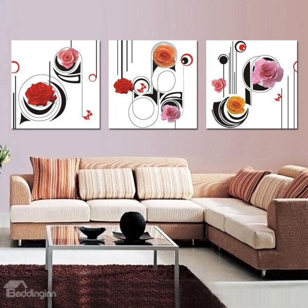 Adorable Flowers and Geometric Figure Film Art Wall Print