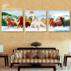Prancing Horses and Fancy Sunrise Film Art Wall Print