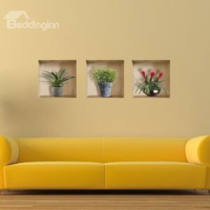 New Arrival Beautiful 3D Flower Vases Pattern Wall Stickers