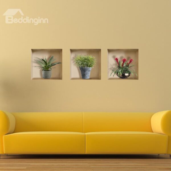 New Arrival Beautiful 3D Flower Vases Pattern Wall Stickers