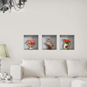Pretty 3D Flower Vase and Wine Rack Pattern Wall Stickers