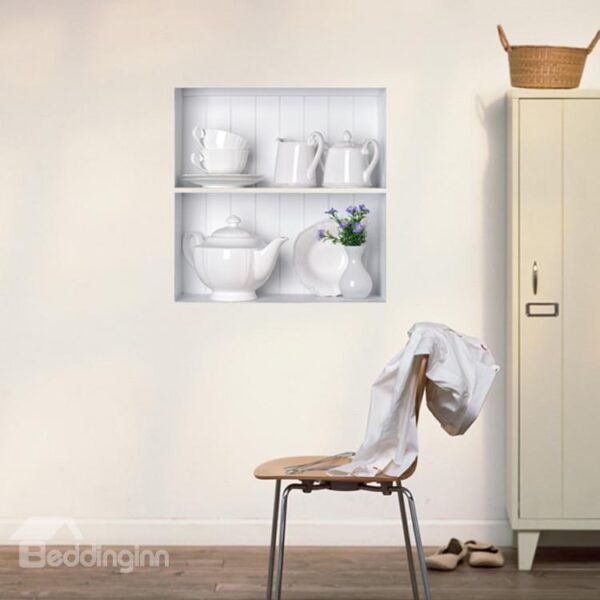 Stunning 3D Tea Set and Flower Vase Pattern Wall Stickers