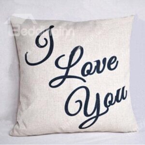 Fashion I Love You Print Canvas Ivory White Throw Pillow