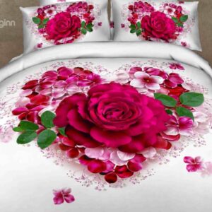 Very Beautiful Love of Rose Print 100% Cotton 3D Duvet Cover Sets