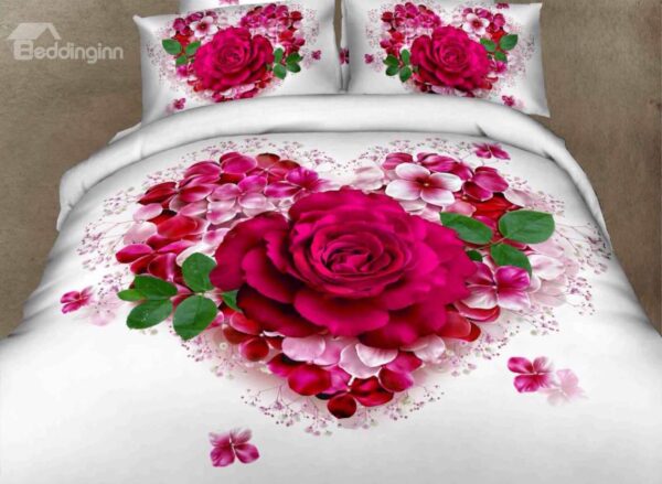 Very Beautiful Love of Rose Print 100% Cotton 3D Duvet Cover Sets
