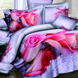 Charming Pink Roses Print 100% Cotton 3D Duvet Cover Sets