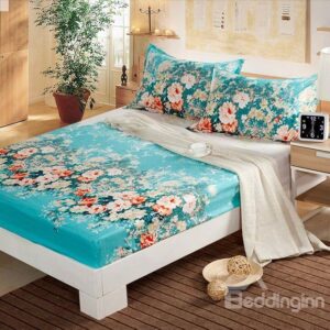 Fancy Adorable Flowers Print Full Cotton Fitted Sheet