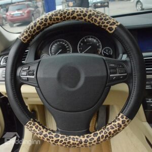 New Style Leopard and Black PU Leather Car Steering Wheel Cover