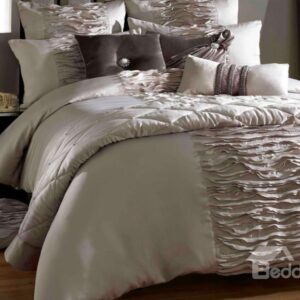Luxury Courtly Beige Lace Trim Cotton Satin Drill Duvet Cover Sets