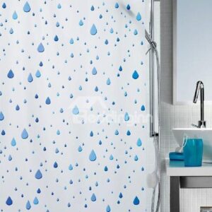 New Arrival Pretty Blue Raindrop Printing Shower Curtain