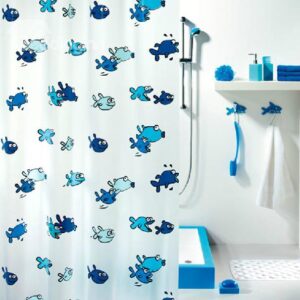 New Style Cute Blue Fishes Printing Shower Curtain
