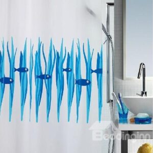 New Style Blue Fishes Aquatic Plant Printing Shower Curtain