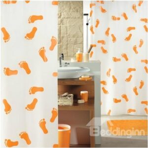 High Quality Cute Orange Footprints Printing Shower Curtain