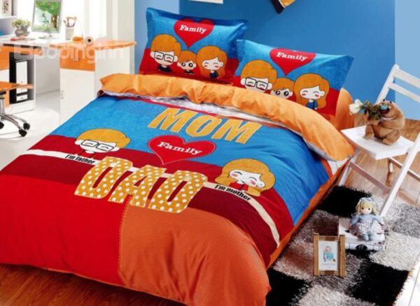 MOM and Dad Print 4-Piece Family Cotton Duvet Cover Sets