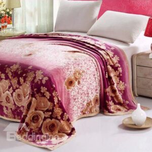 Quality Adorable Golden Roses Floral Flannel Blanket